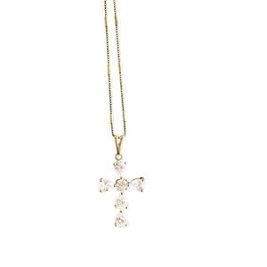 18k gold filled “Crissy” CZ Tear drop 1 inch Cross on 20” dot and dash chain